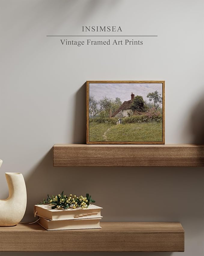 InSimSea Framed Canvas Wall Art Vintage Decor, Classical Landscape Watercolour Painting Canvas Prints Rustic Room Wall Decor Living Room Badroom Farmhouse Bathroom Decorations, 8