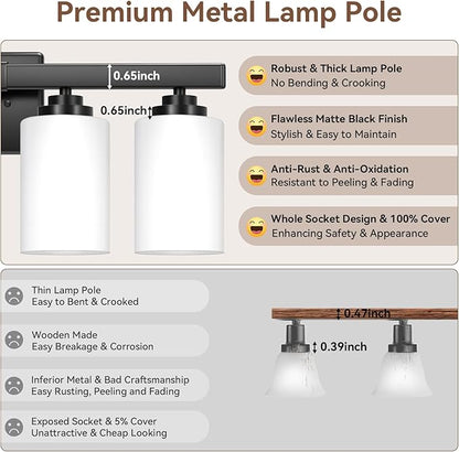 5-Light Bathroom Light Fixtures, 31" Modern Vanity Lights Over Mirror with Milky White Glass Shade, Matte Black Light Fixture, Classic Wall Light Fixture for Mirror Living Room Cabinet Bedroom Porch