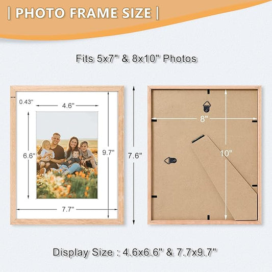 8x10 Picture Frame, OAK Wood Photo Frame 5x7 with Mat or 8x10 without Mat with Perspex Glass for Vertical or Horizontal Tabletop Wall Display for Photos, Paintings, Posters, Artwork, Set of 3