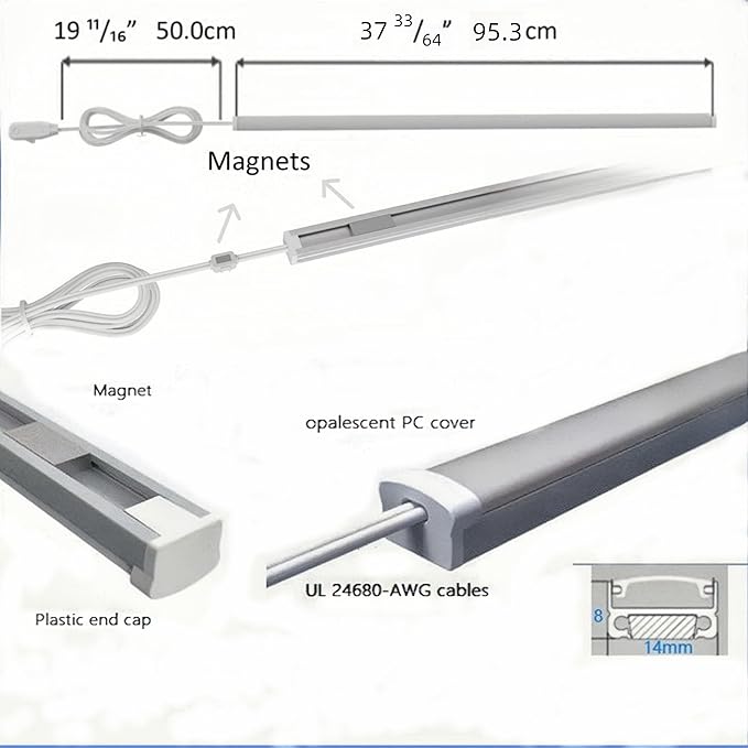 Gondola Shelving Lights 1408 Type 38" LED Lighting bar Under Retail Shelves via Magnets for Super Market, Commercial Refrigerator, Beverage Cooler, Merchandiser or Bakery Ultra Slim Length 38“
