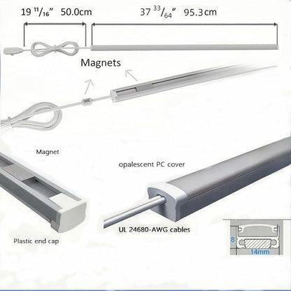 Gondola Shelving Lights 1408 Type 38" LED Lighting bar Under Retail Shelves via Magnets for Super Market, Commercial Refrigerator, Beverage Cooler, Merchandiser or Bakery Ultra Slim Length 38“