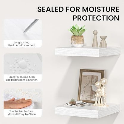 Square Floating Shelves for Wall, 10" W x 10" D x 1.4" H, Small Wooden Wall Mounted Display Shelves with Invisible Brackets for Living Room, Bedroom, Bathroom, Kitchen Decor, Set of 4, White