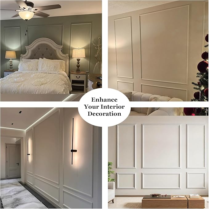 3 Set Peel and Stick Wall Molding Kit,Premade Self Adhesive Wainscoting Panels,Ready to Assemble Accent Molding Trim for Interior Wall Moulding Decor (24x60in)