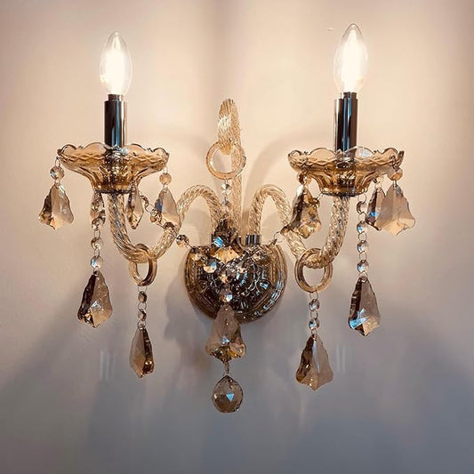 Crystal Wall Sconce Candle Sconces Elegant Classic Wall Light Decor Set of 2 Perfect Hang on The Wall for Living Room Bathroom Entryway Hallway Hotel Galleries Exhibition Room