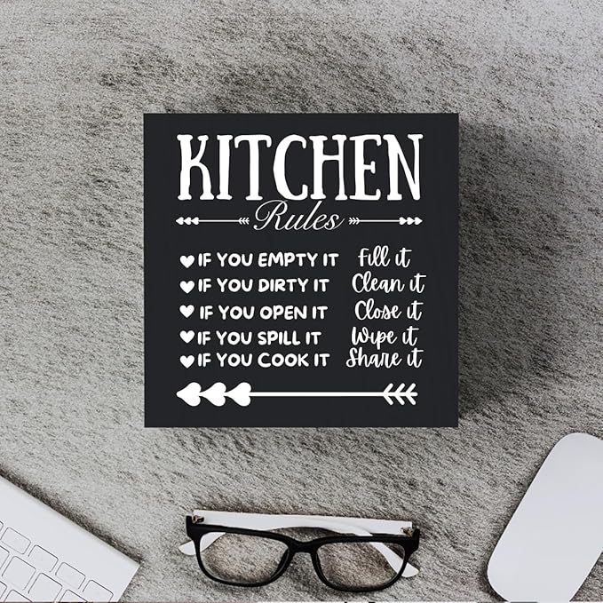 Funny Kitchen Decor Rustic Kitchen Decorations Wood Sign Desk Decor Farmhouse Black Wooden Box Sign for Home Dining Room Coffee Shelf Table Bar Living Room Counter Housewarming Gift