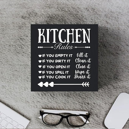 Funny Kitchen Decor Rustic Kitchen Decorations Wood Sign Desk Decor Farmhouse Black Wooden Box Sign for Home Dining Room Coffee Shelf Table Bar Living Room Counter Housewarming Gift