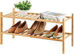 2-Tier Bamboo Shoe Rack for Entryway, Bamboo Wood Shoe Organizer for Hallway Closet, Free Standing Shoe Racks for Indoor Outdoor