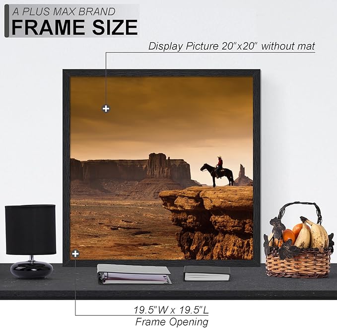 A PLUS MAX Square 20x20 Frame Set of 3, Black Engineered Wood Picture Frame for 20 x 20 Picture Poster Photo, Light Weight 20by20 Frame with Wood-grain for Wall - 3 Pack/Black/20 x20