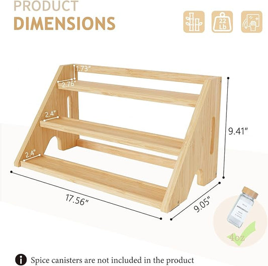 Bamboo Spice Rack Organizer -3-Tier Spice Rack for Countertop,Cabinet Spice Rack Organizer for 24 Spice Jars(4oz)，Step Shelf (yellow)