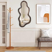 Large Asymmetrical Mirrors for Wall Wood Frame Irregular Mirror Unique Cloud Wavy Mirror Modern Living Room Bedroom Vanity Entryway Hallway Decorative Artistic Wall Mirror