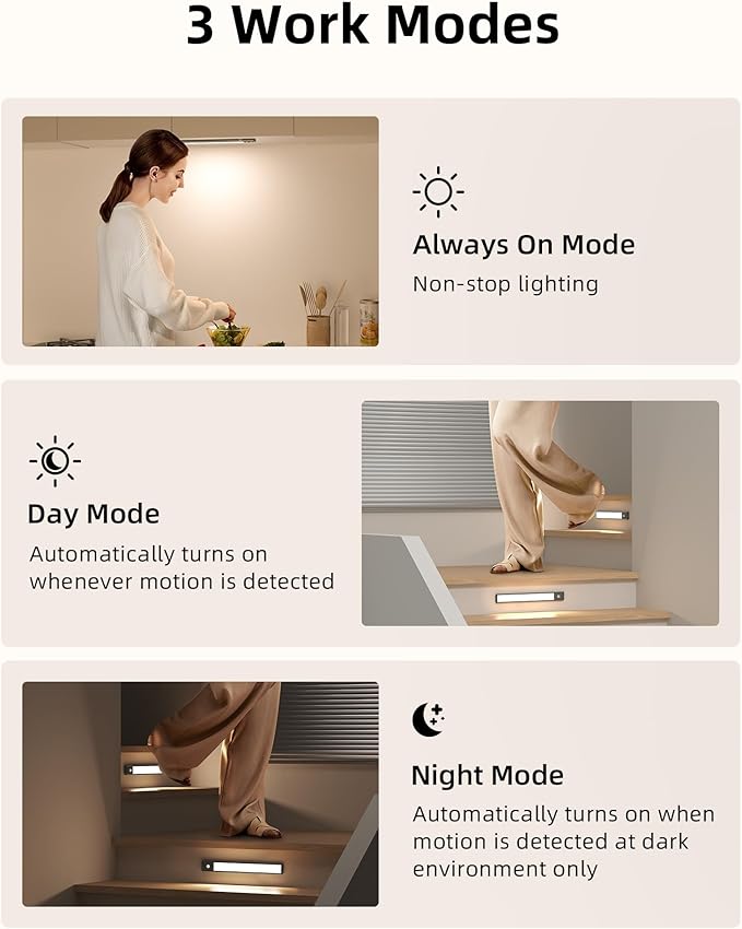 EZVALO 14.5inch Under Cabinet Lighting, 3200mAh Rechargeable Motion Sensor Lights Indoor 3 Color Temps, Magnetic Stick On LED Closet Lights Wireless, Dimmable Under Counter Lights for Kitchen- 2 Pack