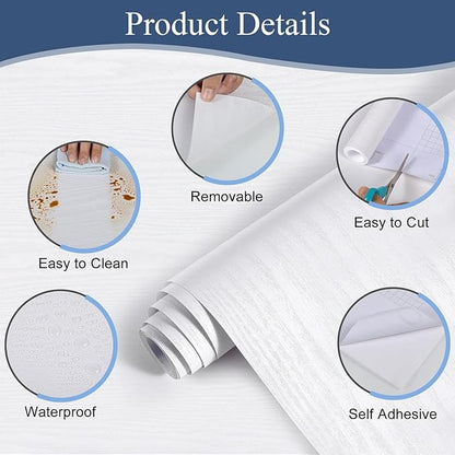 Abyssaly White Wood Contact Paper 17.7" X 413" Decorative Shiplap Self-Adhesive Film Real Wood Tactile Easy to Clean Perfectly Covers The Surface Without Passing Through The Primary Colors