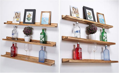 AZSKY Large Floating Shelves 36 Inch Wood Wall Mounted Set of 3 Floating Bookshelf Long Wooden Picture Ledge Shelf for Home Decoration