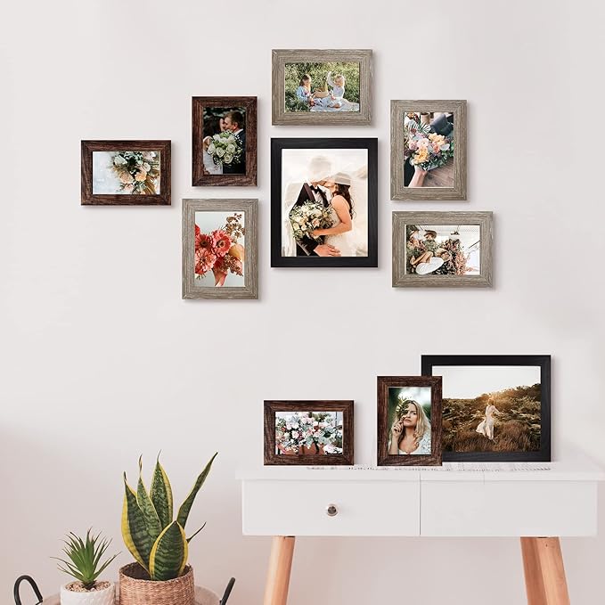 LUCKYLIFE Picture Frames Collage Wall Decor 10-Pack, Gallery Wall Frame Set with 8x10 5x7 4x6 Frames in 3 Different Finishes