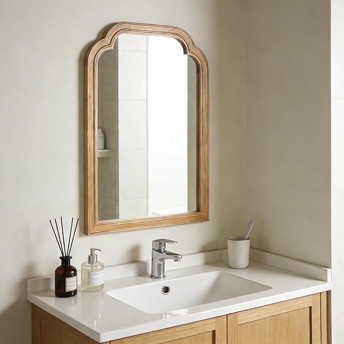 Wood Framed Bathroom Mirror for Wall, 20X30 Inch Rustic Wood Frame Wall Mirrors Decorative for Living Room, Vanity, Bedroom, Entryway and Farmhouse, Tempered Glass, Shatterproof