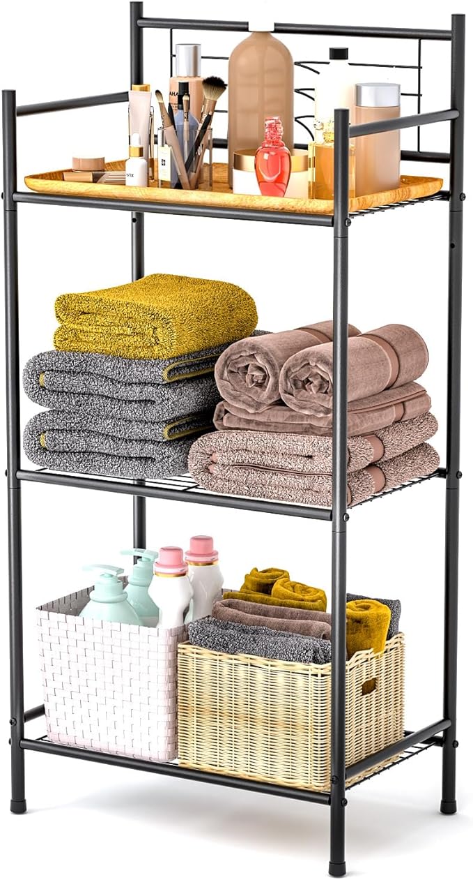 LEEDA 3-Tier Freestanding Multipurpose Storage Shelves Heavy Duty Metal Shelving Unit, Display Plants Flowers Bath Essentials, for Kitchen Bathroom Office, Black