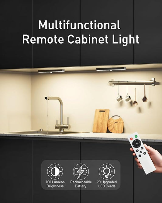 SZOKLED Under Cabinet Lights, 20LED Under Cabinet Lighting Rechargeable, Remote LED Closet Lights Bar, Under Counter Lights for Kitchen Shelf Pantry Shelf Hallway Stairs, 3 Colors 6 Pack