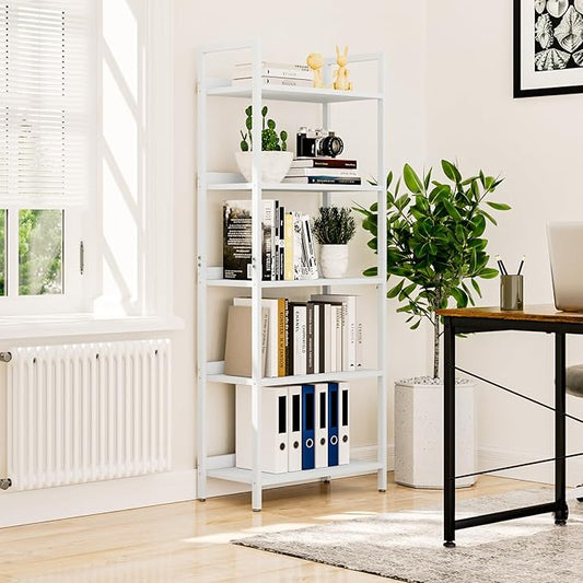 NUMENN Bookshelf, 5 Tier Bookshelves, Home Office Bookcase Shelf Storage Organizer, Free Standing Storage Shelving Unit for Bedroom, Living Room and Home Office, White
