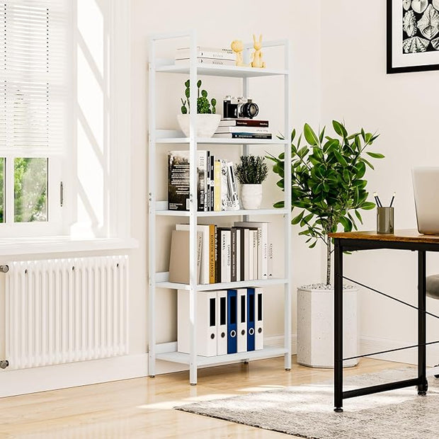 NUMENN Bookshelf, 5 Tier Bookshelves, Home Office Bookcase Shelf Storage Organizer, Free Standing Storage Shelving Unit for Bedroom, Living Room and Home Office, White