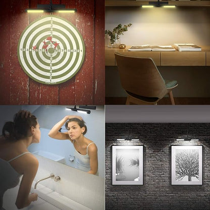 LUXSWAY Picture Lights for Paintings,Rechargeable Battery Wireless Art Light with Remote Control,Dimmable and Timer Off Display Lights with Rotatable Light Tube for Portrait,Dart Board,Gallery