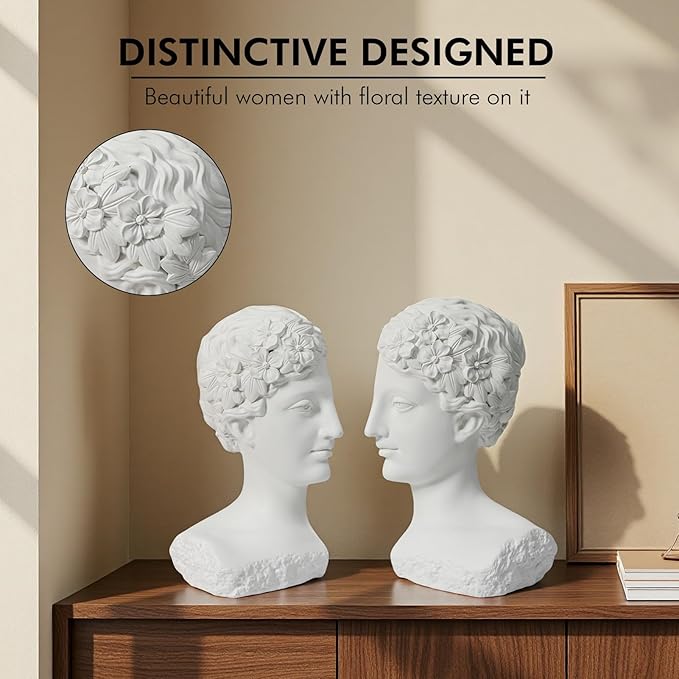 Modern Decorative Stone Bookends, Heavy Duty Book Ends Unique for Heavy Books, Cool Vintage Book Ends for Shelves & Office Desk, Thinker Sculpture Bookends