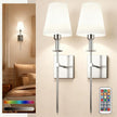 DORESshop Battery Operated Wall Sconce Set of 2, Nickel Rechargeable Wall Lights, Sconce Wall Decor Set of 2, 7 Colors Mode Wireless Sconces for Bedroom Living Room Hallway