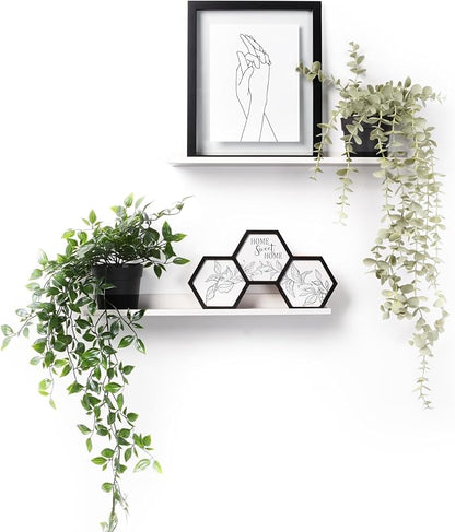 Metal Picture Ledge, Wall Mounted Floating Shelf - 16" White (Set of 2)