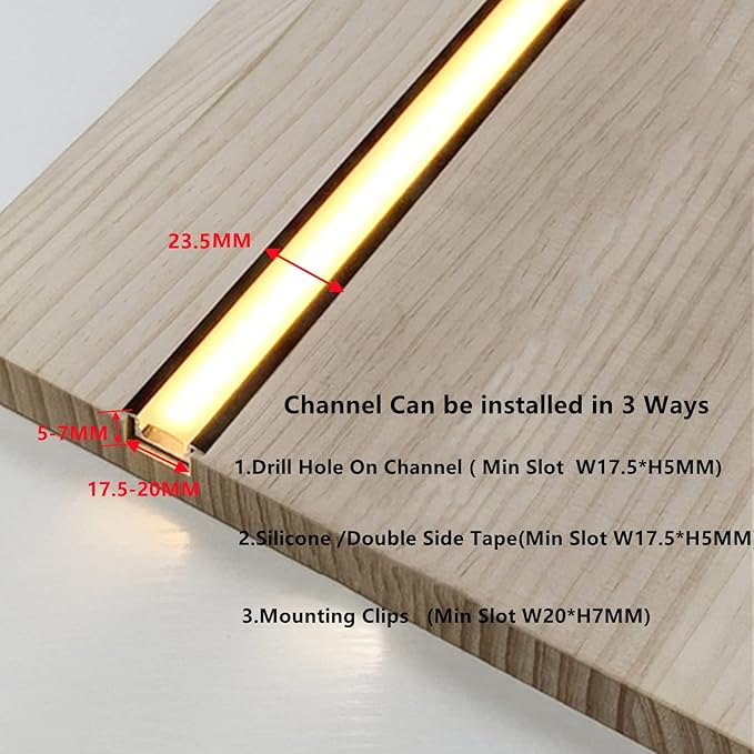 10-Pack 3.3FT/1M LED Strip Aluminum Channel Diffuser,Collar Shape Tape Light Under Cabinet Floating Shelf Alcove Recessed 25X7MM Matte Black Anodized Track, Milky Cover Concave Slot Profile