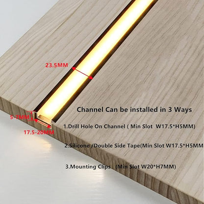 10-Pack 3.3FT/1M LED Strip Aluminum Channel Diffuser,Collar Shape Tape Light Under Cabinet Floating Shelf Alcove Recessed 25X7MM Matte Black Anodized Track, Milky Cover Concave Slot Profile