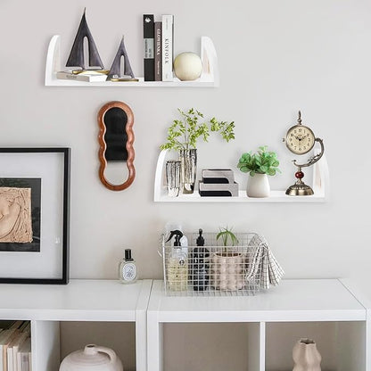 2 Pieces Rattan Wall Shelf ,16 inch Floating Shelves ,Rustic Wood Wall Mounted Storage Shelves ,Long Hanging Shelf, Natural Mounted Floating Shelvesfor Living Room Bathroom Kitchen BohoWall Decor