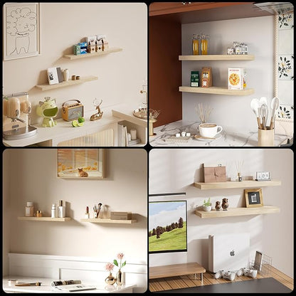 Floating Shelves for Wall, Bathroom Shelves Over Toilet, Wall Shelves & Book Shelf for Room, Hanging Shelf, Modern Wooden Mounted Floating Shelves, 24x7x1.5 in (Oak, Set of 2)
