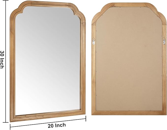 Wood Framed Bathroom Mirror for Wall, 20X30 Inch Rustic Wood Frame Wall Mirrors Decorative for Living Room, Vanity, Bedroom, Entryway and Farmhouse, Tempered Glass, Shatterproof