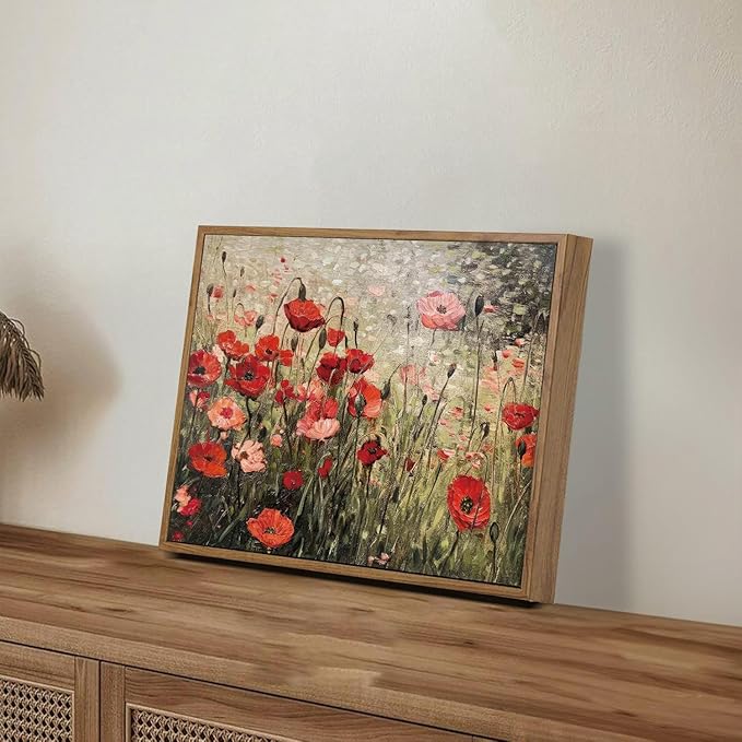 OIQArtOIQ Vintage Landscape Canvas Wall Art Framed Natural Scenery Painting Artwork Prints France Country Wilderness Farmhouse Decor Pictures Kitchen Bedroom Living Room Bathroom