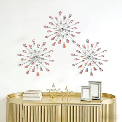 ZEXUIRU 3 Pack Silver Sunburst Wall Decor – Metal Crystal Wall Art with Sparkling Rhinestones, 14’’/18 Inch Starburst Wall Hanging Set for Living Room Bedroom Bathroom – Modern Bling Home Decorations