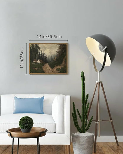 SHENIFY Vintage Village Framed Canvas Wall Art Classical Landscape Road Prints Farmhouse Bathroom Office Decor - 11x14in Natural Framed