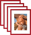 Vittanly 11x14 Picture Frame Set of 4, Display Pictures 8x10 with Mat or 11x14 without Mat, Gallery Wall Frame Set for Wall or Tabletop Display, Engineered Wood with Shatter Resistant Plexiglass, Red