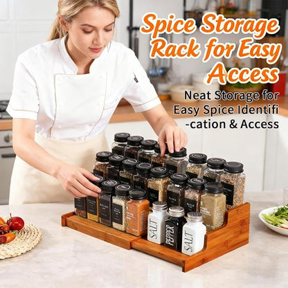 JinDoWin Spice Organization for Cabinet Spice Organizer, 3-Tier Spice Rack Organizer for Cabinet, Multi-Use Seasoning Rack (1, Dark Bamboo)