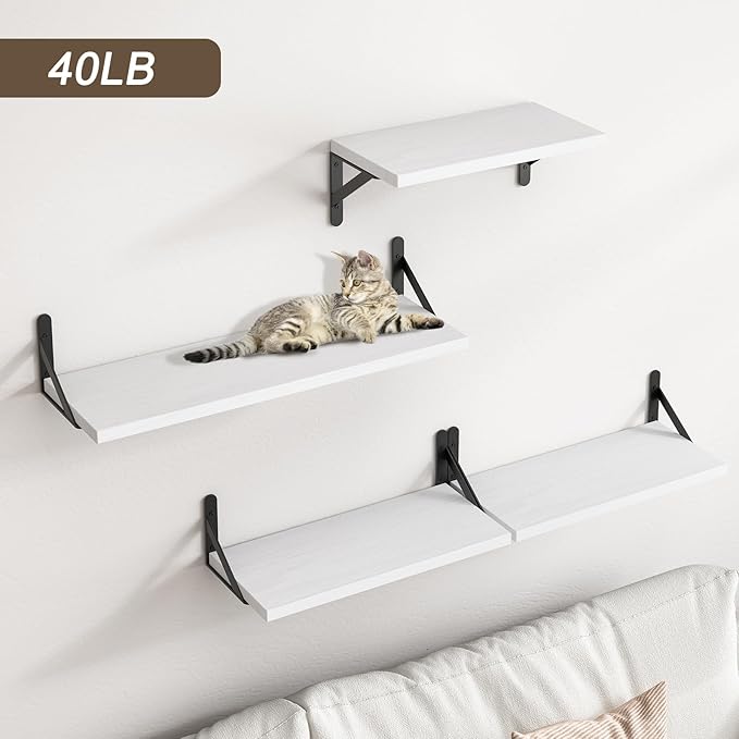 YGEOMER Floating Shelves for Wall, Different Sizes Rustic White Wall Shelves for Living Room, Bathroom, Bedroom, Kitchen, Home Decor (Set of 4)