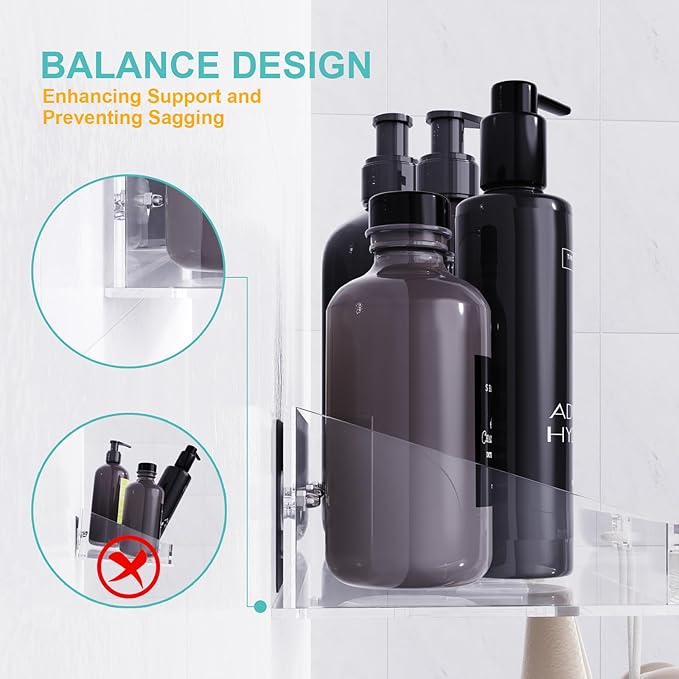 Adhesive Shower Caddy, 5 Pack Acrylic Shower Shelves Bath Organizers With Large Capacity, No Drilling Shelves for Bathroom Storage