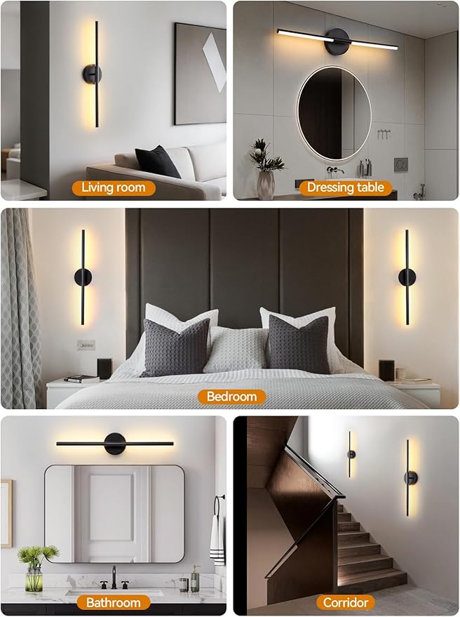 Battery Operated Wall Sconce, Rechargeable Wireless Wall Sconces with Remote, 30 Inch Modern Dimmable Sconce Wall Light, 350° Rotate Wall Lamp for Hallway, Background Wall, Bedroom, Living Room