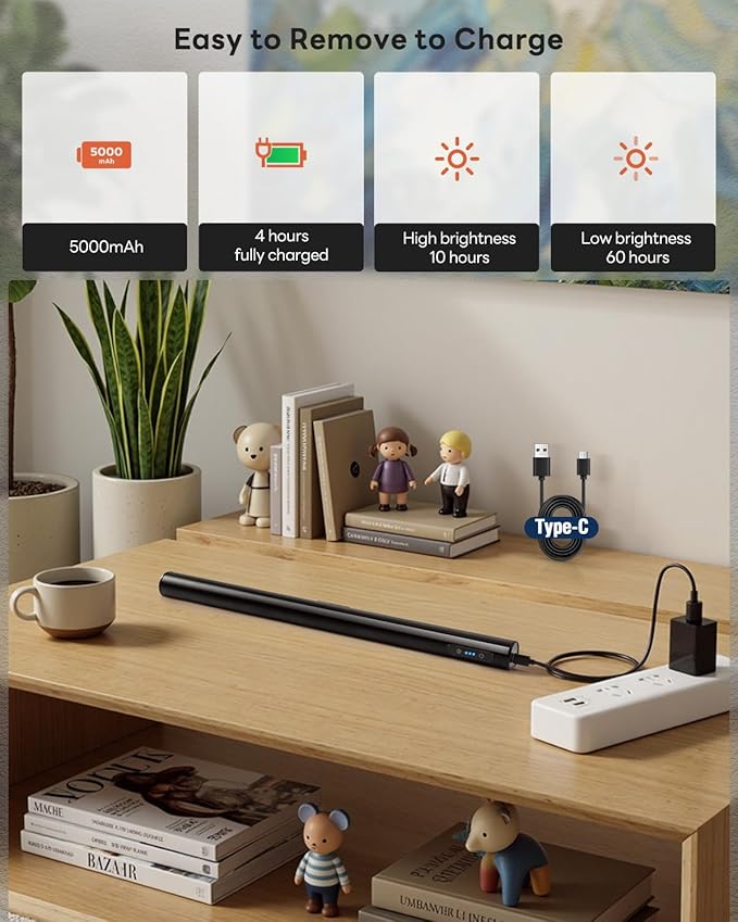 Magnetic Cordless Picture Light with Remote/Touch Control & Timer, 3CCT Dimmable, Angle Adjustable 16in Metal Wall Lights with 5000mAh Battery for Artwork, Painting, Portrait, Gallery, Photo, Black