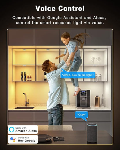 MYPLUS Smart Under Cabinet Lights, Dimmable Puck Lights Compatible with Alexa and Google Home,WIFI Controlled Adjustable Color Temperatures and Smart CCT LED Light Fixture(2.75 inch-4PCS)