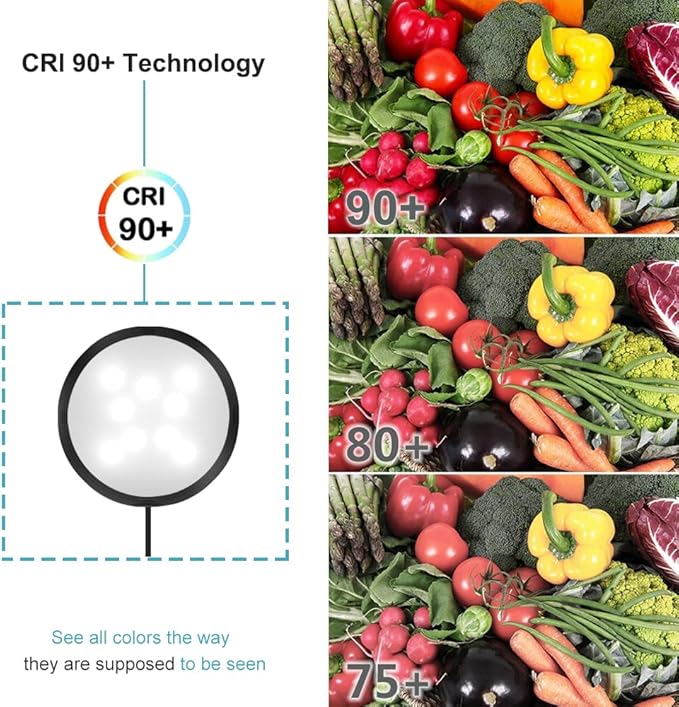 YGS-Tech LED Under Cabinet Lighting Kit, 1020 Lumens LED Puck Light, 5000K Daylight White, CRI90+, Touch Dimming, Black Trim All Accessories Included, for Kitchen, Closet Lights, Safe Light, 3-Pack