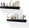 32 Inch Picture Ledge Shelf with Lip,Floating Shelves for Wall, Set of 2 Solid Pine Wood Shelves with Invisible Brackets, Wall Storage for Living Room, Bedroom, Kitchen, Bathroom(Black)
