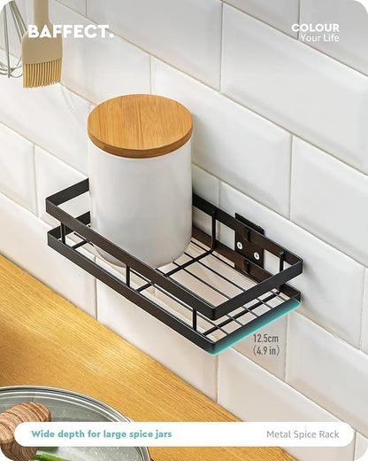 Baffect Metal Spice Rack Wall Mount Floating Shelves 2 Pack Black Storage organizer for Cabinet Door Pantry Kitchen Bathroom Supplies (9.8inches length)