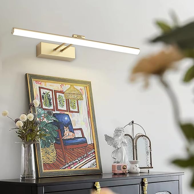Battery Operated Picture Light,5200mAh Picture Lights for Wall with Remote,16 inch Art Light for Paintings, Gallery Lighting for Photo,Mirror,Artwork Frame,Portrait(Gold)