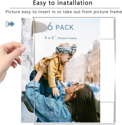 DZZ Clear Acrylic Photo Picture Frames Display Picture,Wall Mounting Clear for Home,School,office,-Vertical, 4x6, Set of 6