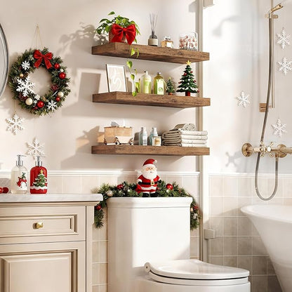 Floating Shelves for Wall, 1.5" Thick Wall Shelf Set of 3 with Invisible Brackets, 23.6L x 7.9W Hanging Shelves Farmhouse Home Decor for Bathroom, Living Room, Bedroom, Rustic Brown 6301BJP3BF