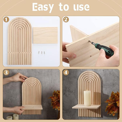 Tatuo 2 Pieces Boho Wall Shelf Decor Floating Arched Shelves for Wall Small Wooden Hanging Holder for Living Room Bathroom Bedroom Office Nursery Decoration