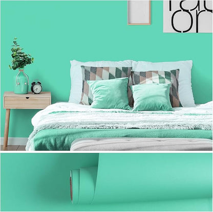 VEELIKE Tiffany Green Peel and Stick Wallpaper Bold Green Contact Paper for Walls Cabinets Shelves Waterproof 15.7''x354'' Self Adhesive Vinyl Removable Renter Friendly Wall Paper for Bedroom Bathroom
